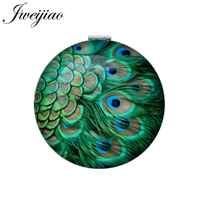 BP01 14 JWEIJIAO художественное изображение птички на ветке круглое зеркало для макияжа из искусственной кожи компактное складное мини-зеркало 1X/2X увеличительное карманное зеркало - Цвет: BP01 14