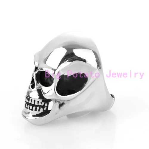 7-15 размер Бесплатный выбор полировка серебряный черный тон череп скелет