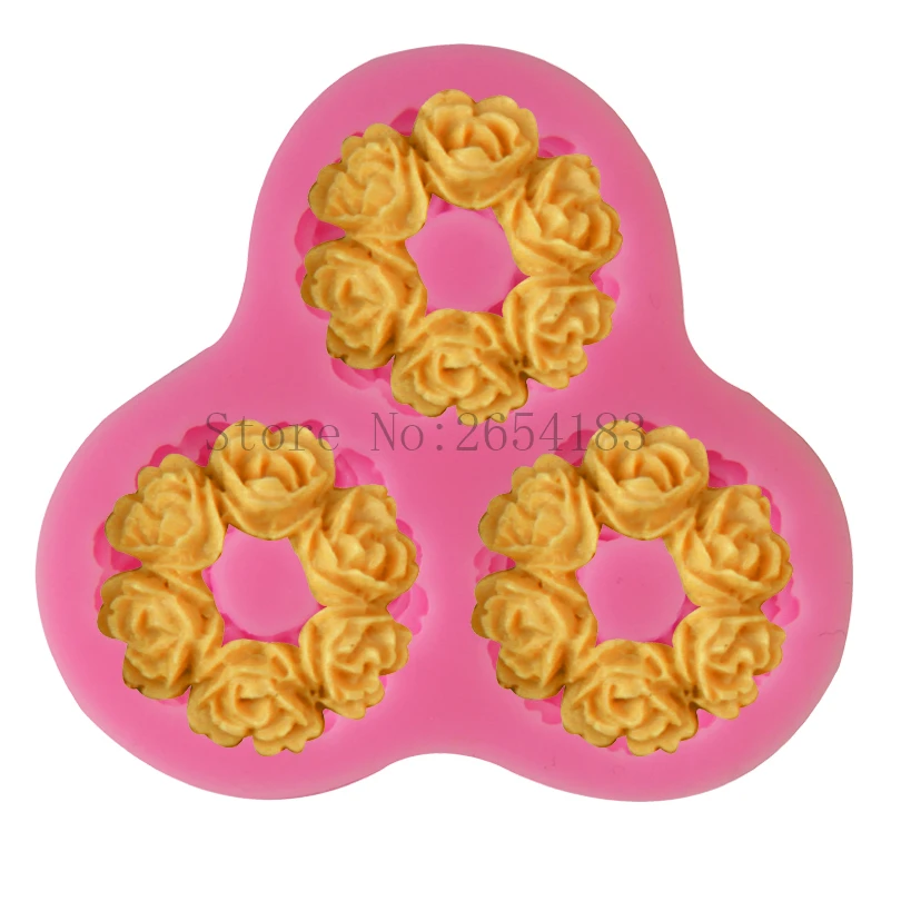 

3hold Flower Rose Wreath Cake Mold Silicone Fondant Soap Cupcake Jelly Candy Chocolate Decoration Baking Tool Moulds FQ3326