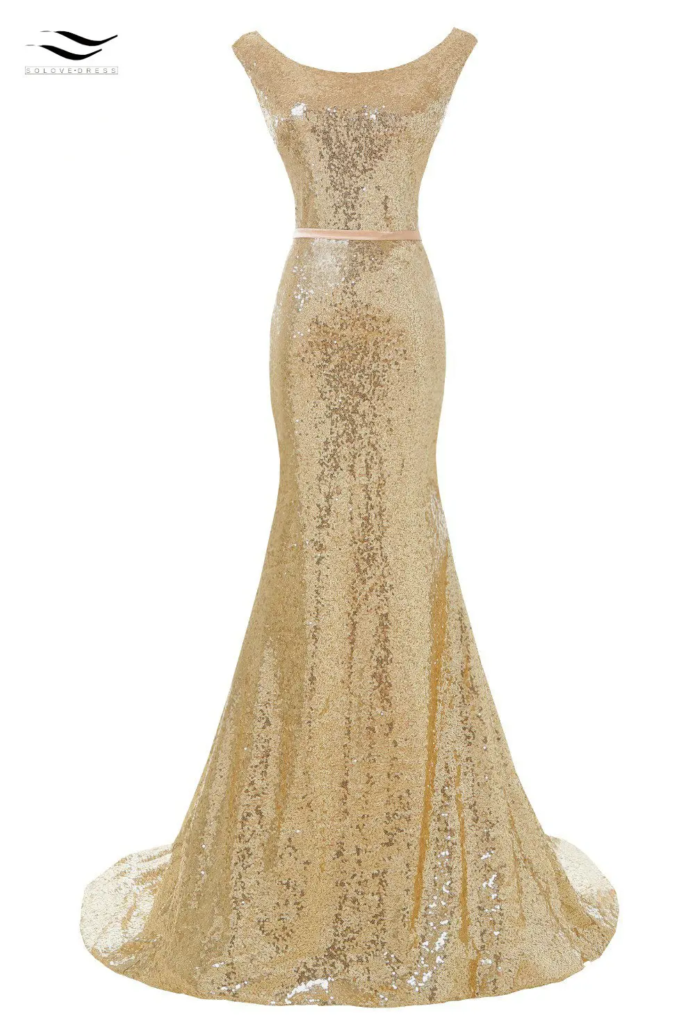 Solovedress эластичная ткань с золотыми блестками Русалка Длинные вечерние платья 2019