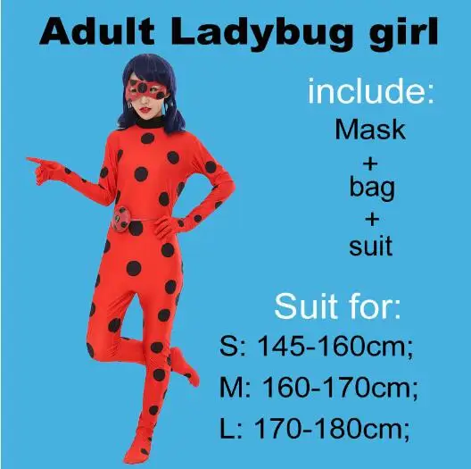 Adult Ladybug suit Маскарадный костюм божьей коровки на Хэллоуин для девочек, женщин, детей, Fantasias Adulto Feminino, маскарадное платье с маской и сумкой - Цвет: Adult Ladybug suit