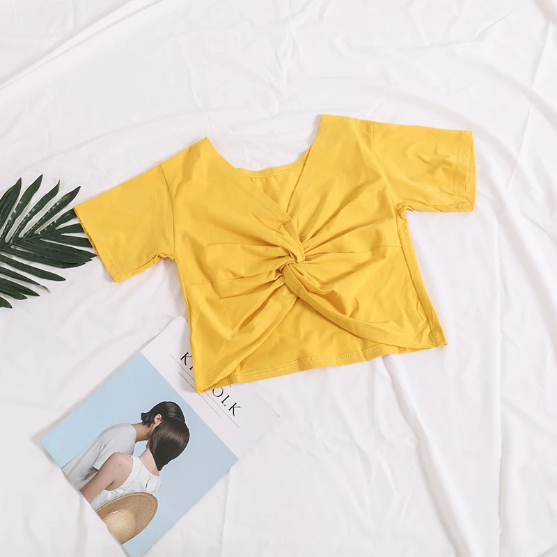 Женская футболка с узлом ALPHALMODA V-образным вырезом однотонная хлопковая