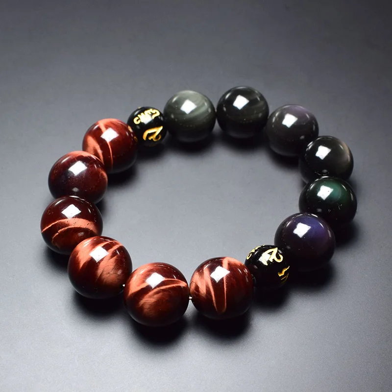 Радуга бисер из обсидиана и красный тигровый глаз натуральный камень браслеты