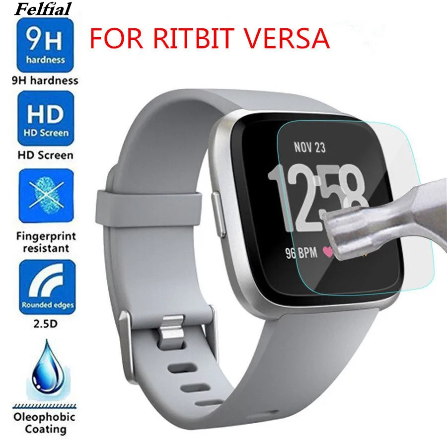 

NEW Felfial Clear Bubble-Free 9H 2.5D Tempered Glass Screen Protector For Fitbit Versa Lot