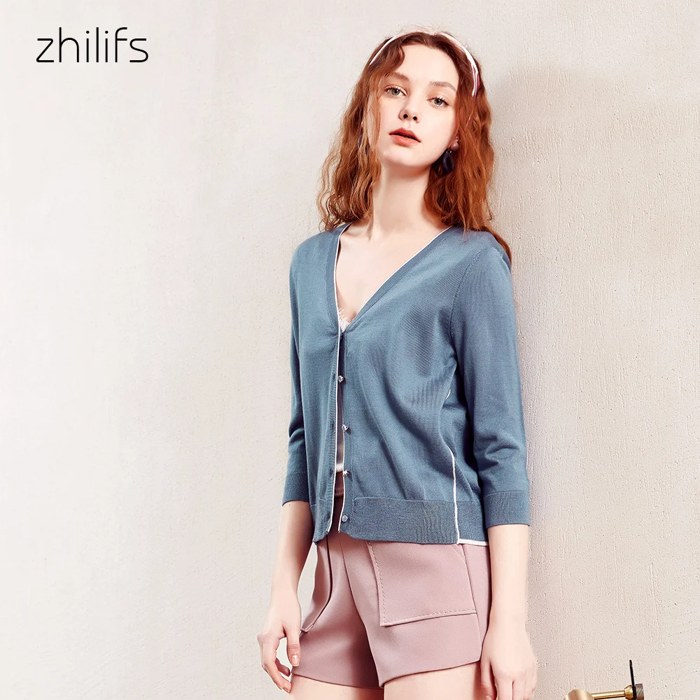 Zhilifs 2019 New summer Women Knitted Cardigan Fashion V-Neck Solid thin Sweater Single Breasted Casual Knit Coat |