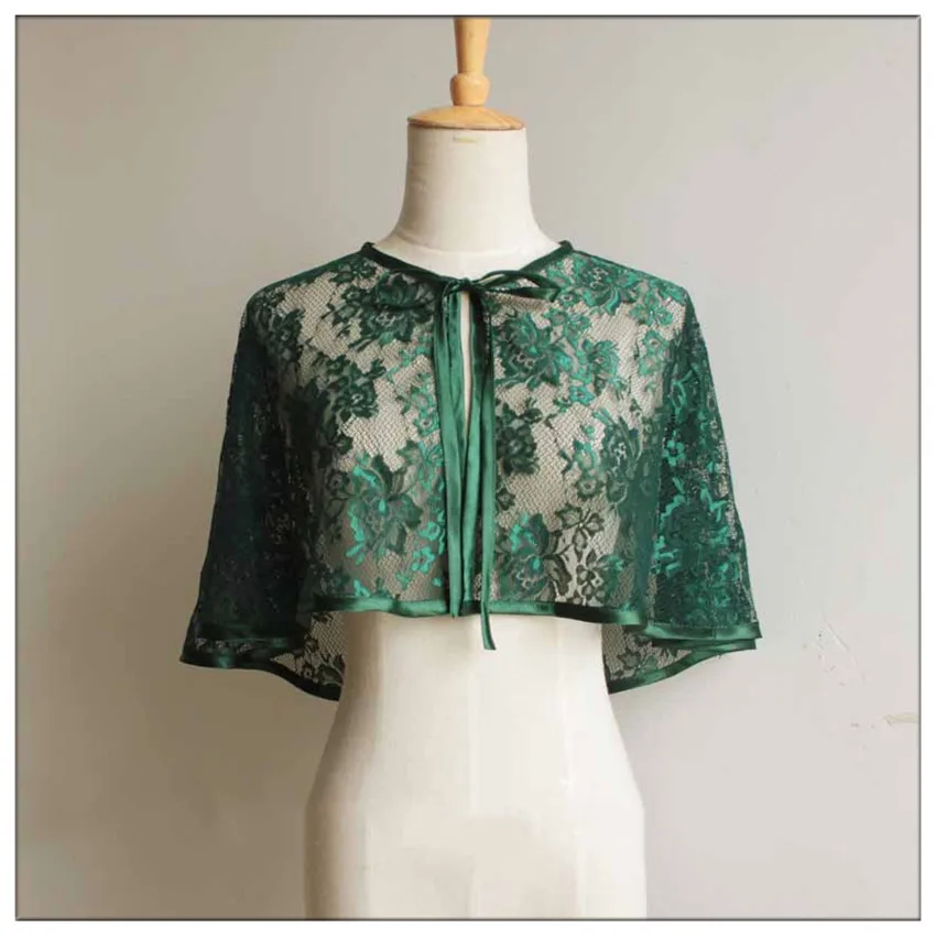 Dark Green Кружевная атласная Свадебная накидка для невесты зеленого и красного цвета, накидка-Болеро для женщин, для вечеринки, Chaqueta Chales de fiesta mujer novia, накидка-шаль - Цвет: Dark Green