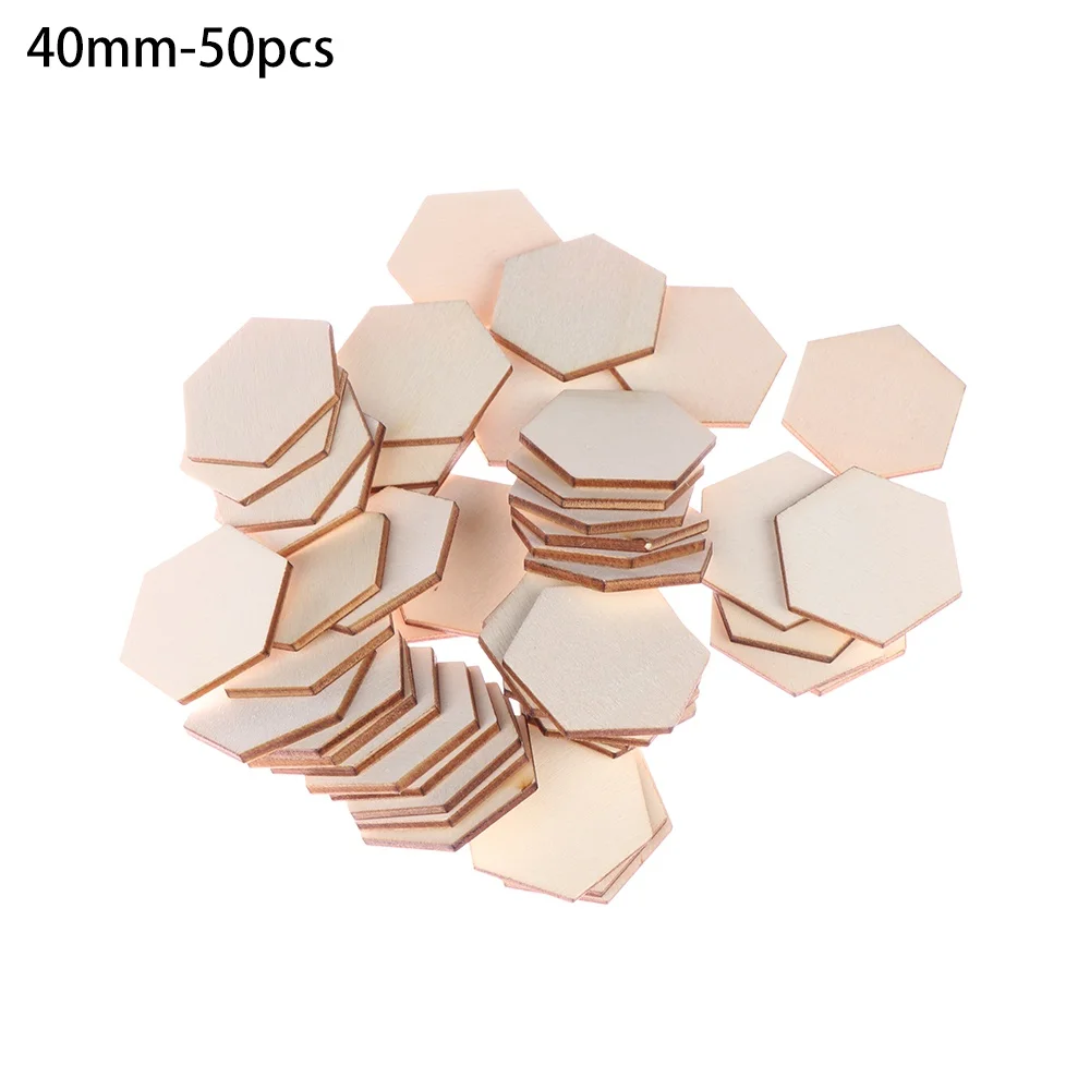 40mm-50pcs 50/100 шт древесины штук DIY лазерная резка украшение ремесло шестиугольная Форма декор украшения свадебные художественных ремесел - Цвет: 40mm-50pcs