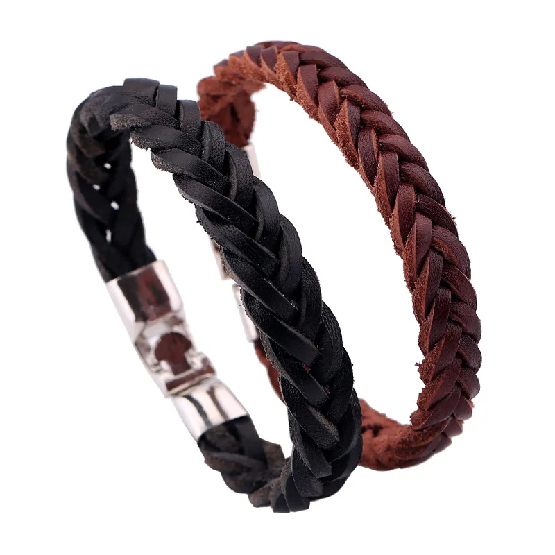 Fashion Stainless Steel Chain Bracelet Leather Men Vintage Men's Knitted Jewelry | Украшения и аксессуары