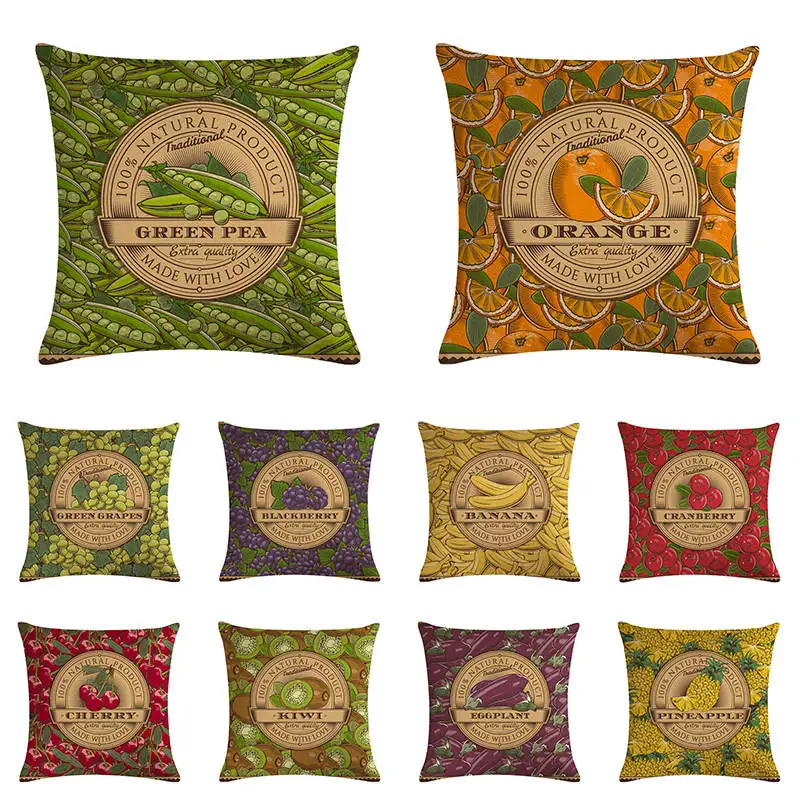 

Fruits Vegetables Green Pea Blackberry Eggplant Linen Cover Case Couch Seat Cushion Throw Pillow for Car Home Decor Gift ZY1024
