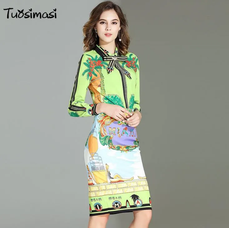 2018 summer OL Women 2 pieces Sets bow full sleeve shirt Top +package hip skirt (G072) | Женская одежда