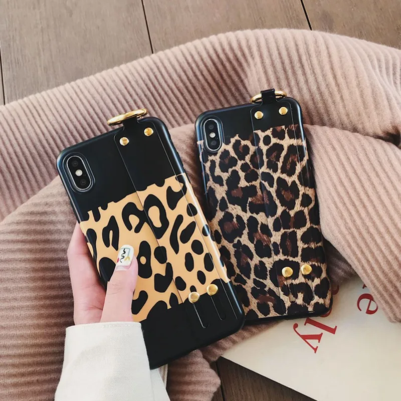 Fashion Leopard/British Plaid phone case for iphone 6 s6 7 8 plus Soft Shell Hand Strap Anti-fall XS Max XR |