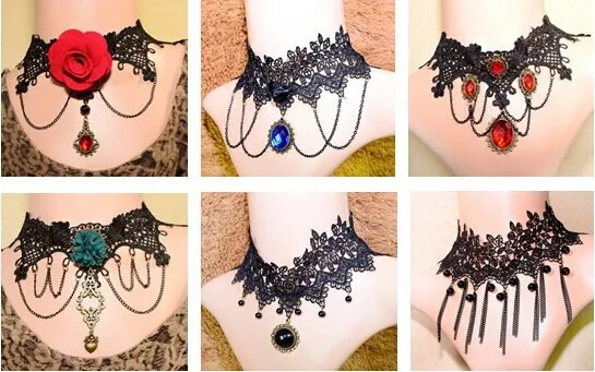 Ожерелье чокер с черным кружевом кисточкой и татуировкой в готическом стиле|tattoo