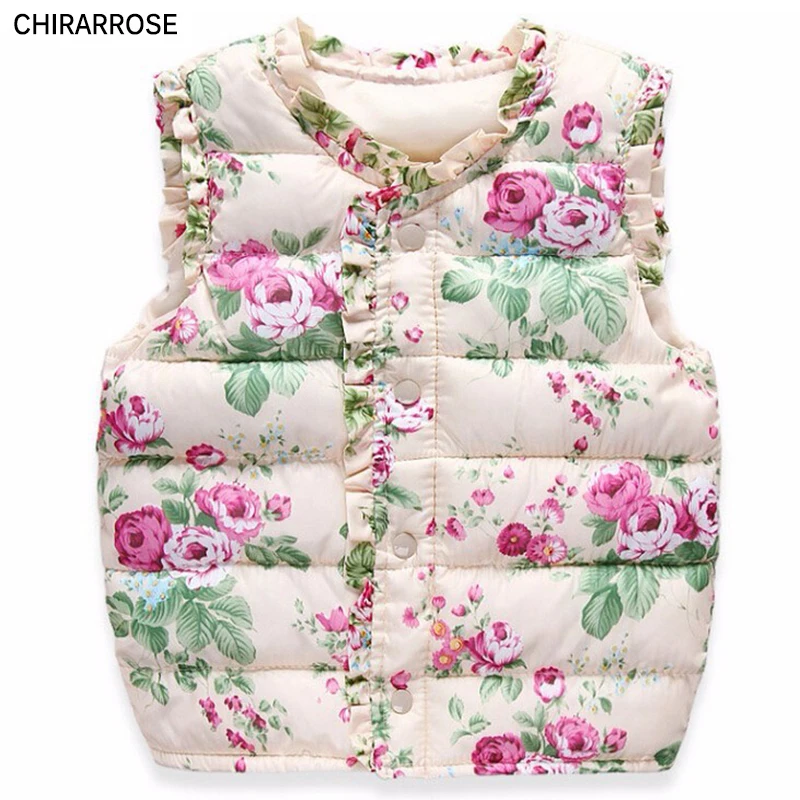CHIRARROSE/Новые жилеты для девочек детский хлопковый теплый жилет милый жилет с цветочным принтом для маленьких девочек детский жилет высокого качества, верхняя одежда