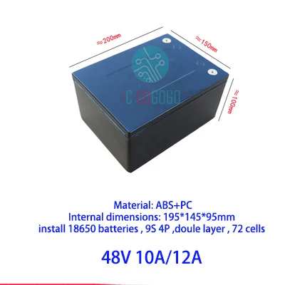48V 12A black 48В 60В 72В KA 20Ah 12Ah литий Батарея коробка 18650 литий-ионный аккумулятор Пакет сотовый Корпус чехол в виде ракушки держатель DIY EV, фара для электровелосипеда в e-велосипеда ABS Водонепроницаемый - Цвет: 48V 12A black