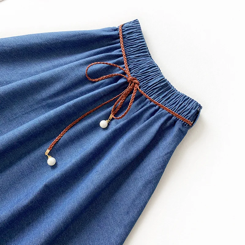 Женские миди юбки REALEFT винтажные синие джинсы с высокой талией а-силуэта из тюля