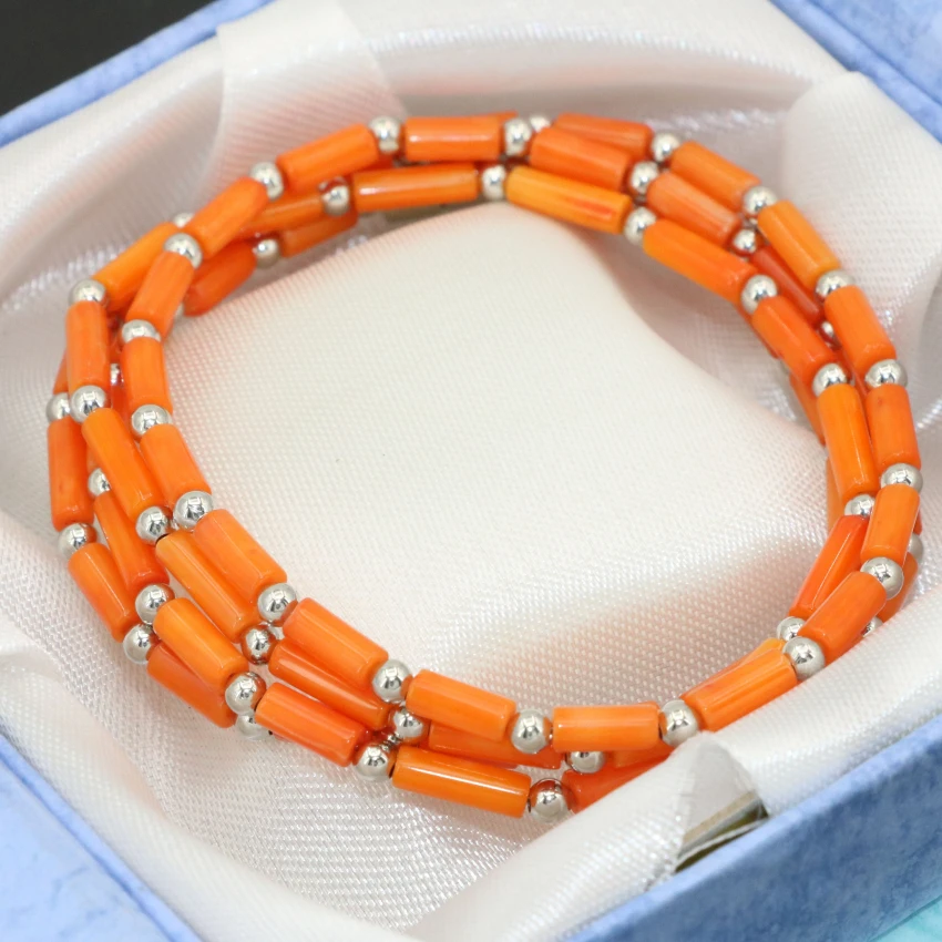 Factory Outlet 4 ряда естественных Orange Coral трубки бисер 3*7 мм элегантные длинные цепочки