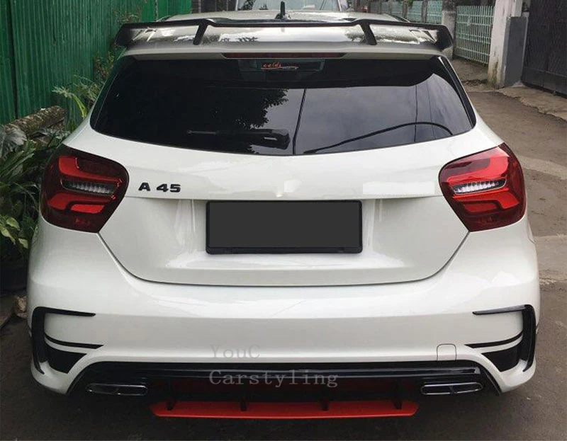 W176 AMG стильный, для заднего бампера Диффузор для губ Mercedes A класса W176 5-дверей 2012+ спойлер задней крышки с выхлопной трубы