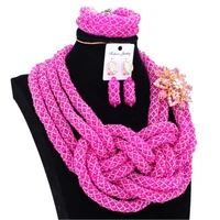gorgeous african choker necklace sets with earrings luxury fuchsia hot pink nigerian women jewelry crystal dubai bridal set 2018