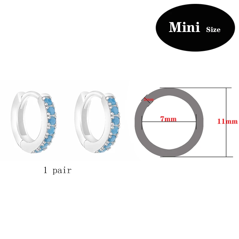 Slovecabin 925 Sterling Silver Gold Hoop Earrings For Women Accessories Round Huggies Pin Big Circle Ear Ring Small Clip Jewelry - Окраска металла: Mini Turquoise