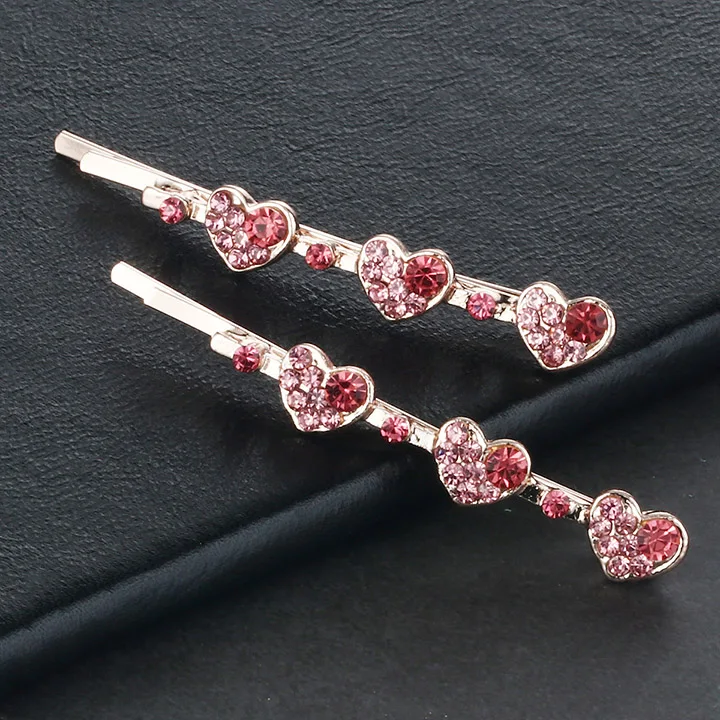 Pink Color Милые Стразы в виде сердечек, украшения для волос для девочек, заколки для волос, шпильки "Бобби", женские шпильки, аксессуары, заколки для волос, головной убор FJ085 - Цвет: Pink Color