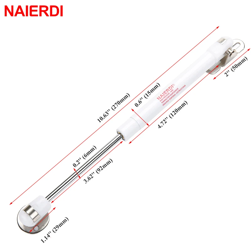 Белый 2 шт NAIERDI двери шкафа газовые пружинные петли 6-15 кг кухонный шкаф гидравлический шарнир стойки крышки опорная коробка мебельная фурнитура - Цвет: Белый