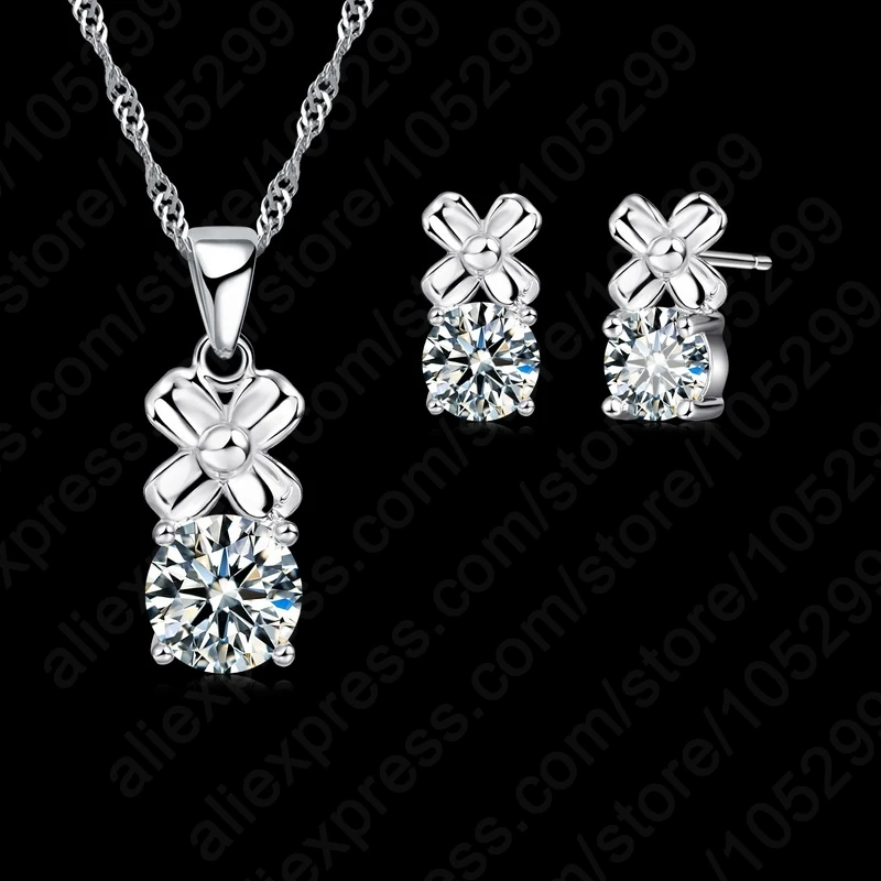 Горячая мода CZ 925 стерлингового серебра кулон ожерелье &amp серьги-гвоздики