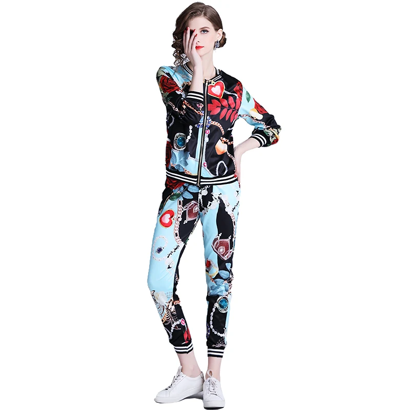 Женский комплект из двух предметов Trytree с принтом шелковистый топ на молнии o