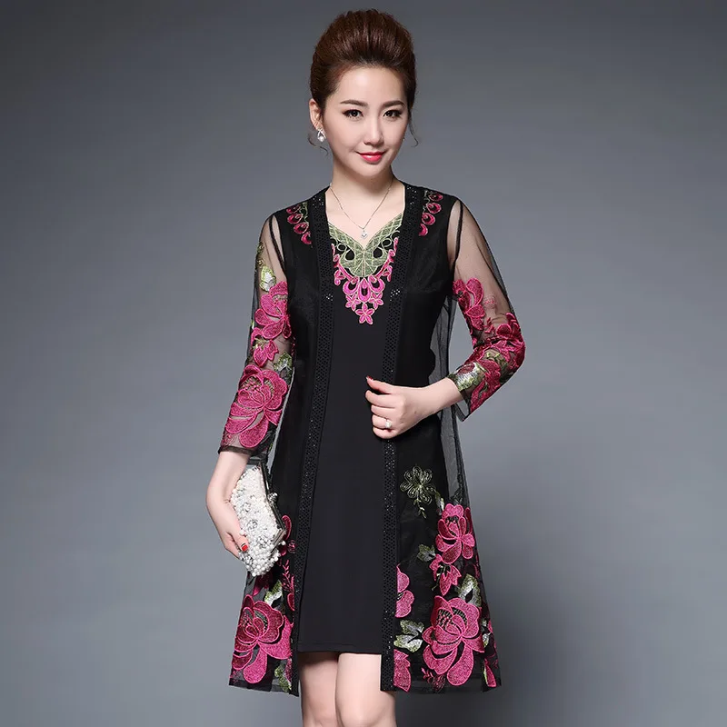 2019 Весна Китайский Стиль платье с вышивкой высокое качество Элегантные 2 шт. без
