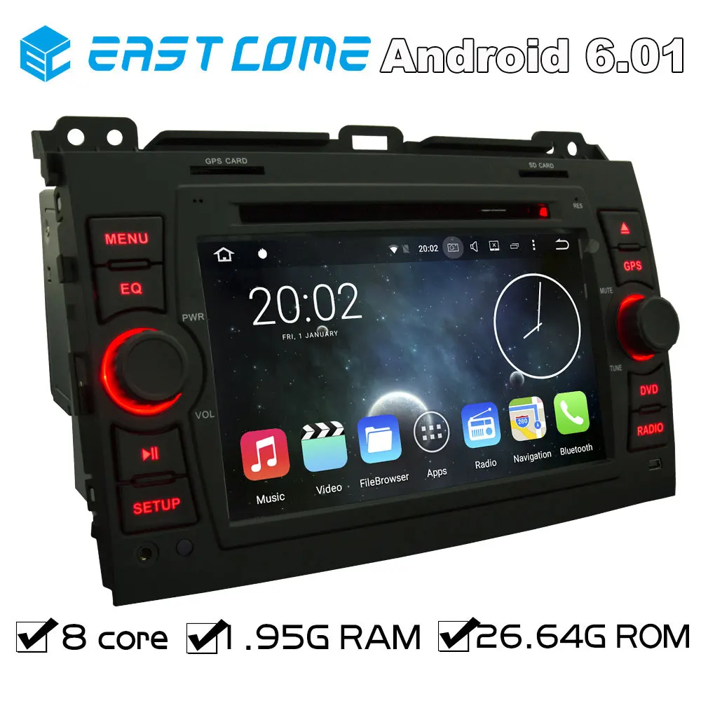 Автомобильный DVD-плеер Octa Core 2 Din Android 6 01 с радио Bluetooth GPS для Toyota Prado 120 2003 2004 2005 2006 2007
