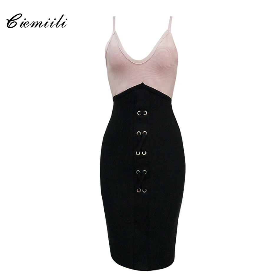 Женское Бандажное платье на тонких бретелях CIEMIILI Клубное облегающее без рукавов