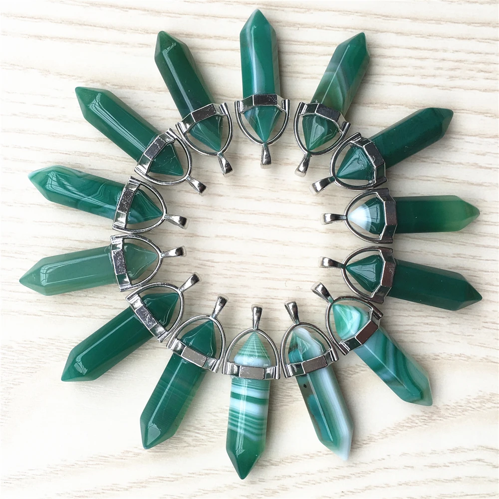 

Natural Stone Pillar Point Pendants&Necklaces Blue Green Wine red Agates For Making Diy Jewelry 24Pcs Wholesale Lot Dropshipping