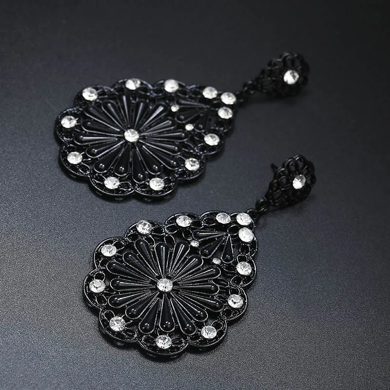 1 пара модные женские элегантные богемные черные Кристальные стразы серьги с