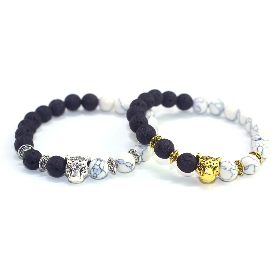 2019 Bracelet Couples Yin Yang Lava Stone Female Mens Adjustable Round 8mm Beads Jewelry Women Alloy Leopard | Украшения и