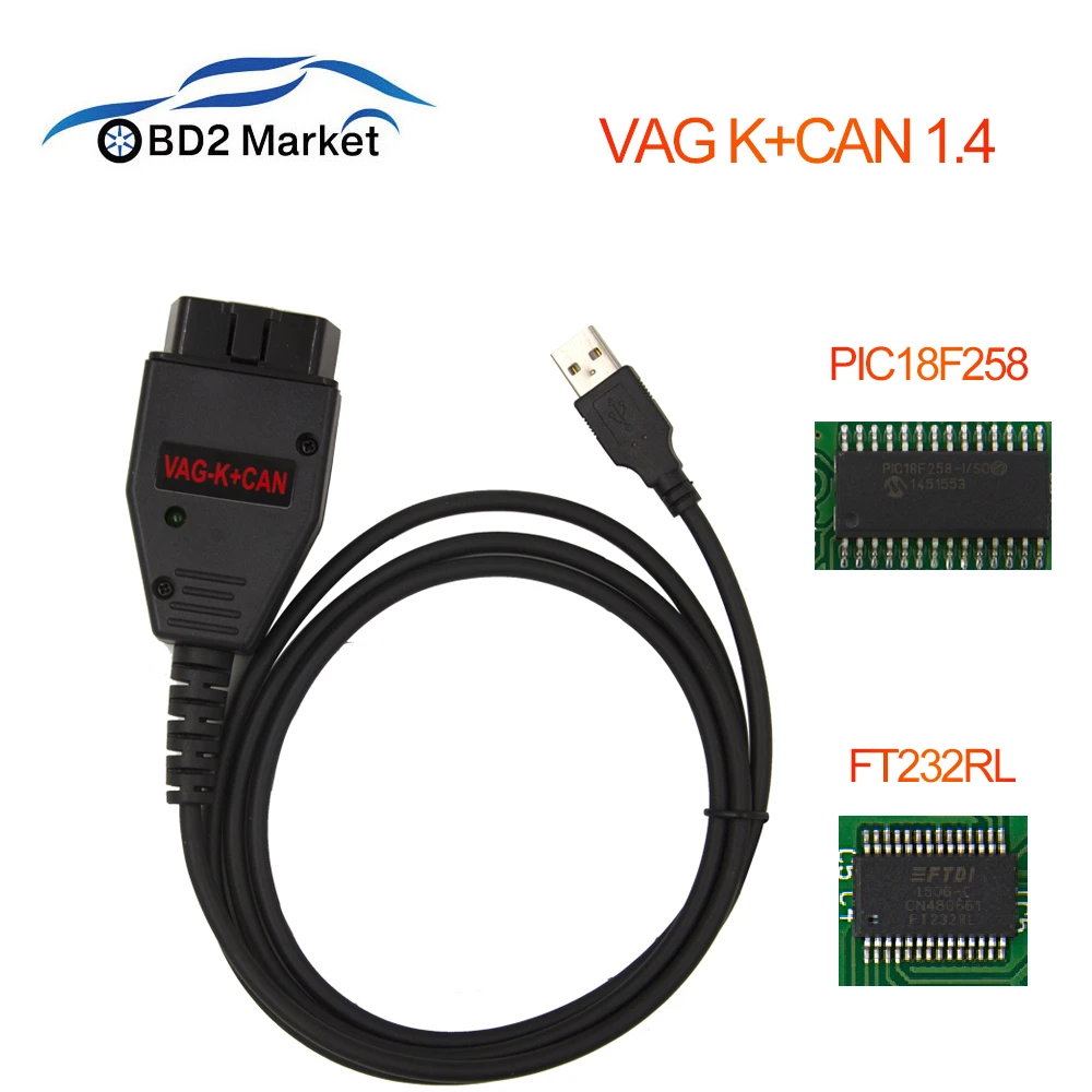 VAG K+ CAN Commander 1,4 с FTDI FT232RL PIC18F258 OBD2 диагностический инструмент VAG v 1,4 commander k+ can Line диагностический кабель