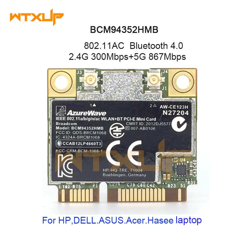 AzureWave Broadcom BCM4352 BCM94352HMB Mini PCI-E wireless-AC wifi WLAN BT Bluetooth 4,0 сетевая карта 867 Мбит/с SPS 724935-001