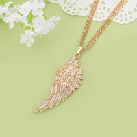 vintage gold crystal angel wings necklace for women long multilayer chains sweater long necklace female statement jewelry gifts