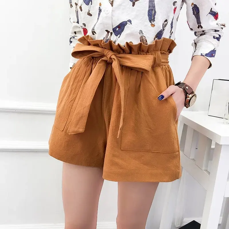 Loose fitting cotton and linen shorts 2018 summer new Korean version leisure lace wide leg free shipping | Женская одежда