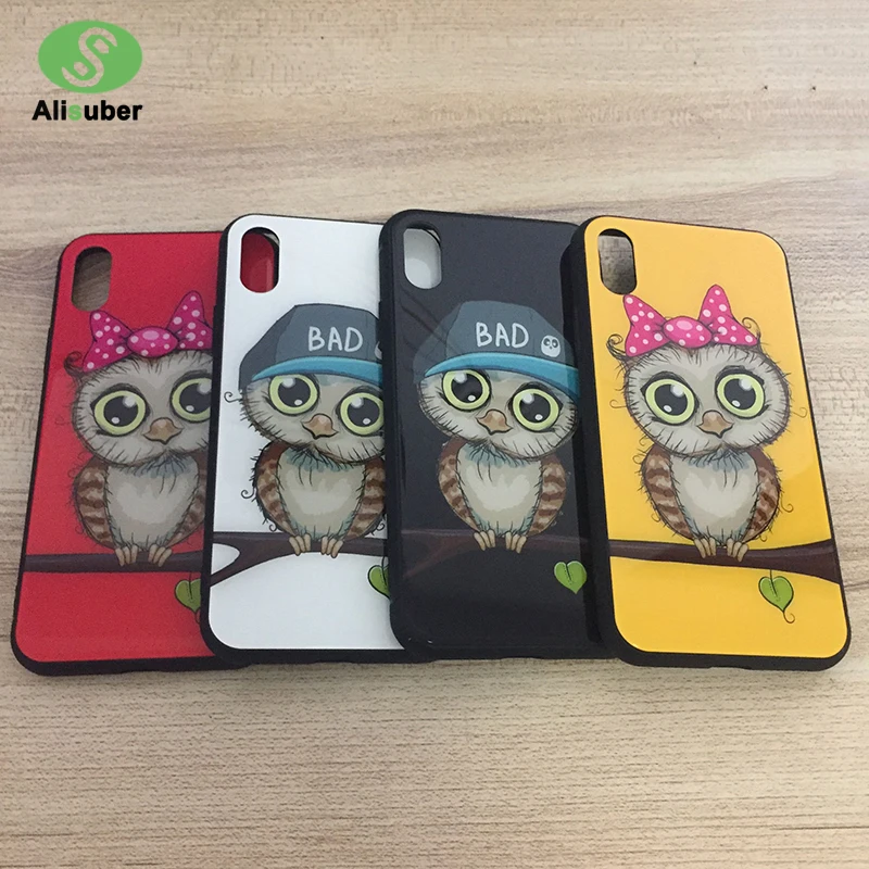 Alisuber Cute Owl Tempered Glass Phone Case for iphone X 7 8 plus Cartoon Cases Anti-knock Back Cover 6 6s Plus |