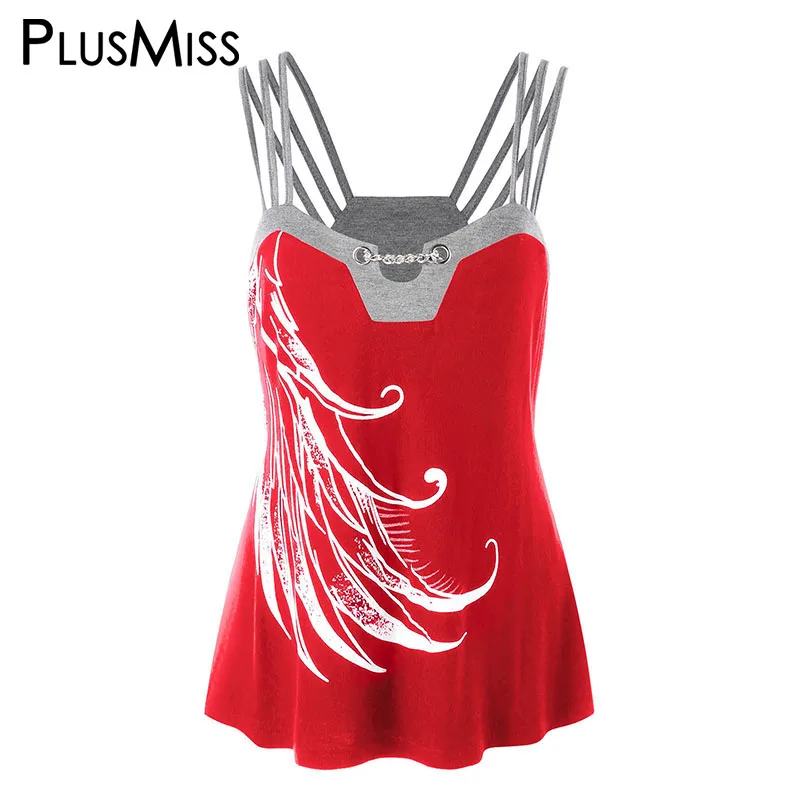 PlusMiss/Большие размеры 5XL 4XL сексуальный топ на бретельках украшенный цепочками с