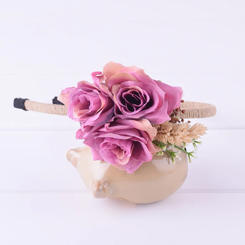 CXADDITIONS Ручная подвязка из восковых веревок с пшеницей, розами, травой и растяжка для головы с цветочным орнаментом в стиле бохо для свадебных причесок женщин и детей.