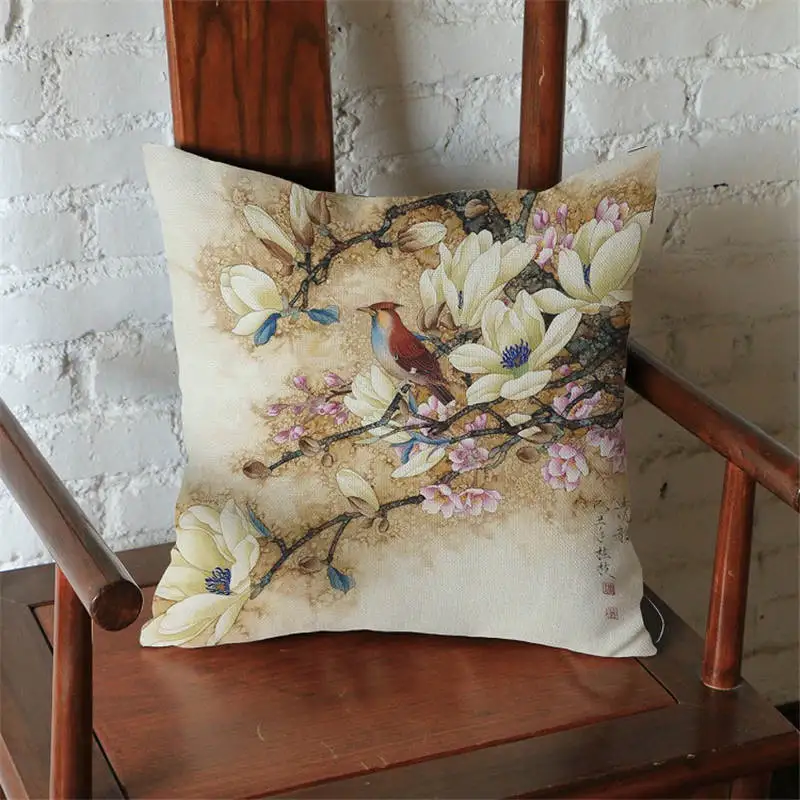 VULPIX Chinese style wind peony printed cotton linen pillow case Home sofa car Office 45*45cm Cushion cover pillowcase |