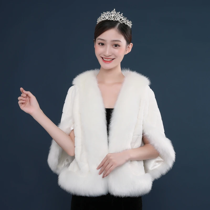 High grade Plus Size Women Fur Shoulder Wrap Burgundy Bridal Shawls Cape Ivory Faux Wedding Shrug Coat Boleros | Свадьбы и торжества