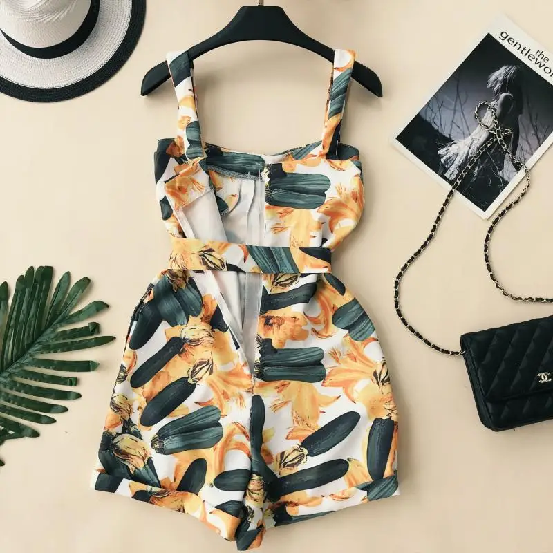 Женский комбинезон с высокой талией повседневные шорты широкими штанинами и