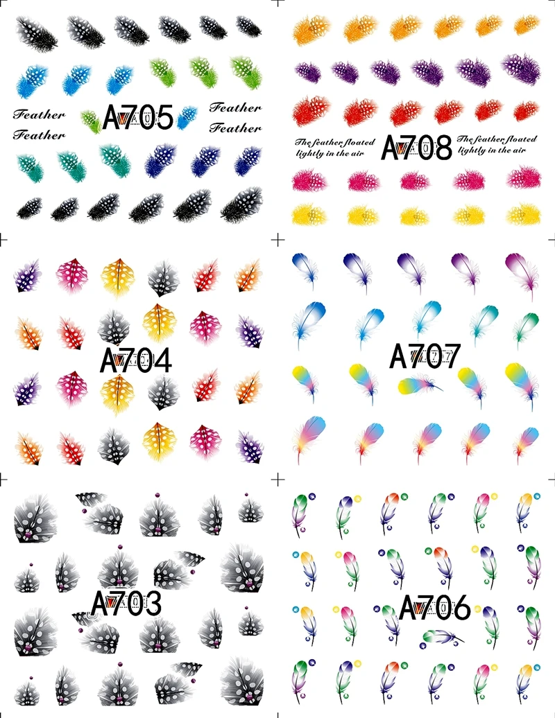 

12 sheets beauty feather water transfer nail art stickers decals nails decorations accessoires manicure supplies tools A9708