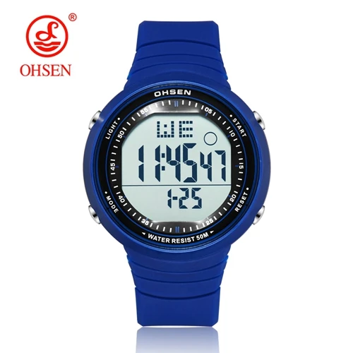 Blue watch OHSEN цифровые ЖК-спортивные наручные часы мужские Relogio Masculino 50 м Водонепроницаемый Будильник Дата Резина модные белые спортивные часы для улицы подарок - Цвет: Blue watch
