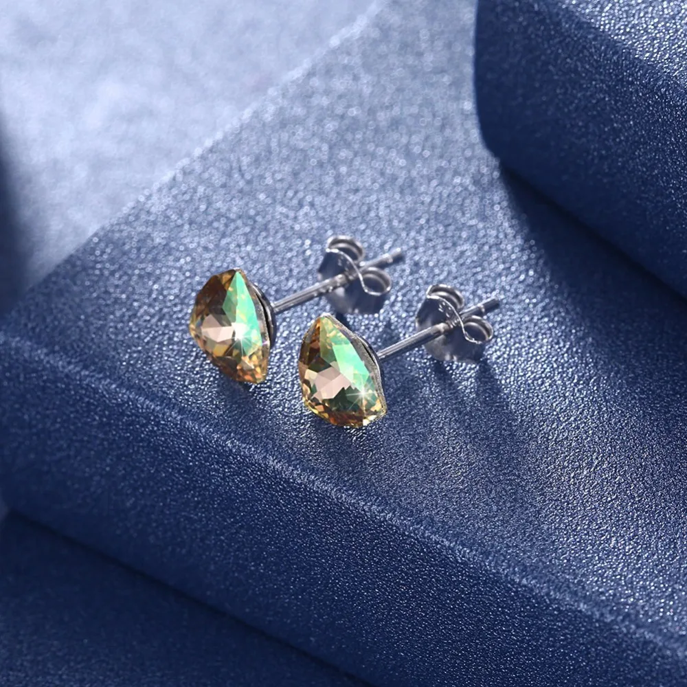 Серьги-гвоздики LEKANI с кристаллами Swarovski 925 геометрические серьги-гвоздики с кристаллами семи цветов женские ювелирные изделия из бутика с ромбовидным узором