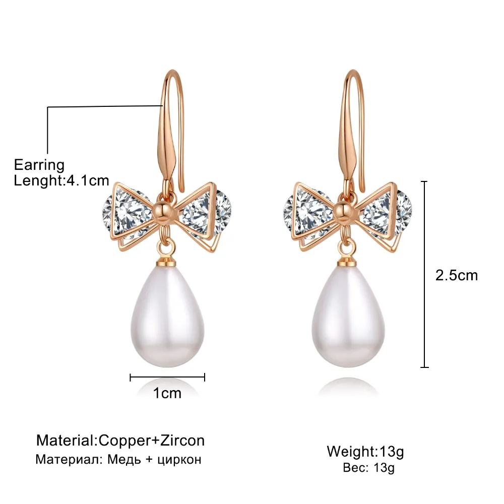 FAMSHIN Новая мода бантом жемчужное Циркон Серьги для Для женщин розового золота