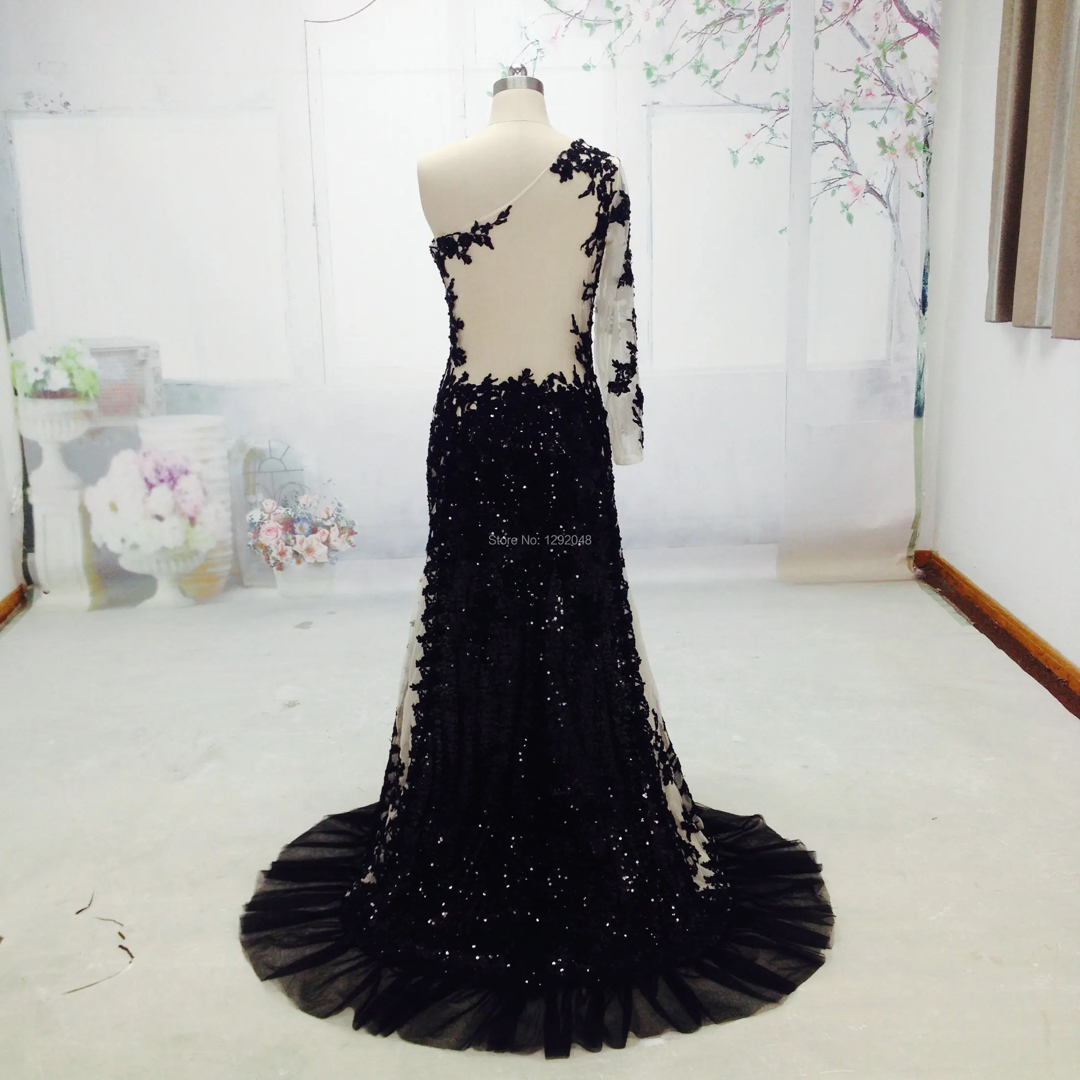 YNQNFS Real YRE4 Vestido Fiesta сексуальное прозрачное платье на одно плечо с длинным рукавом