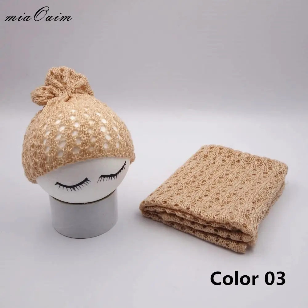 Color 03 Одеяла из искусственного волокна и шляпа, набор для детской фотографии, реквизит, одеяло, эластичная вязаная пеленка для новорожденных, фото, гамак, пеленки, набивка, обёрточная бумага s - Цвет: Color 03