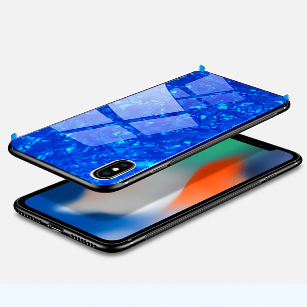 Shining Glossy Dream Tempered Glass Case For iPhone X XR XS Max Soft Silicone + Hard Cover 7 8 6 6s Plus Back |